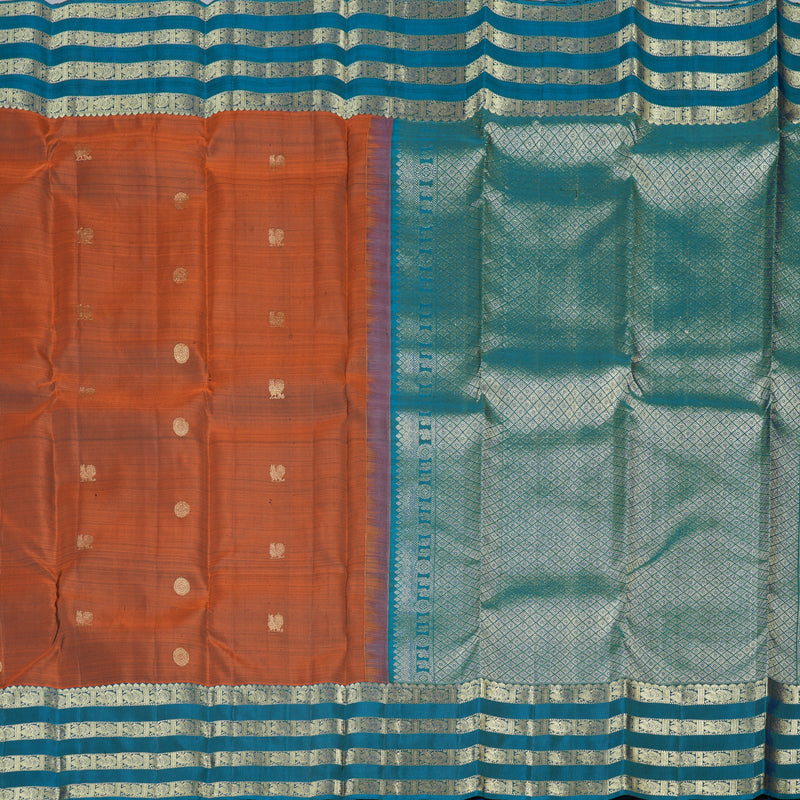 Hayagrivas Burnt Orange Handloom Kanjivaram Silk Saree with Dark Sky Blue Border KBD1725A10-5