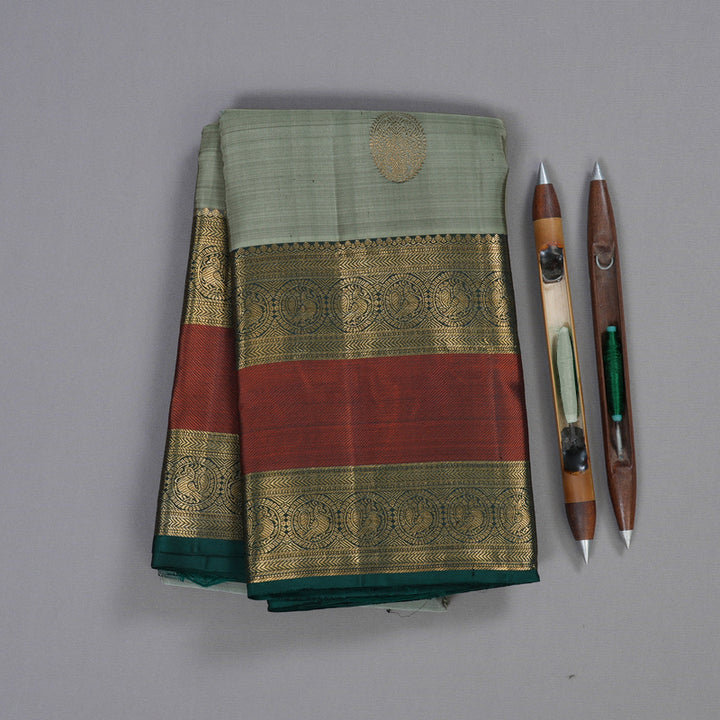 Hayagrivas Grey Handloom Kanjivaram Silk Saree with Teal Green Border KBD1725A12-1