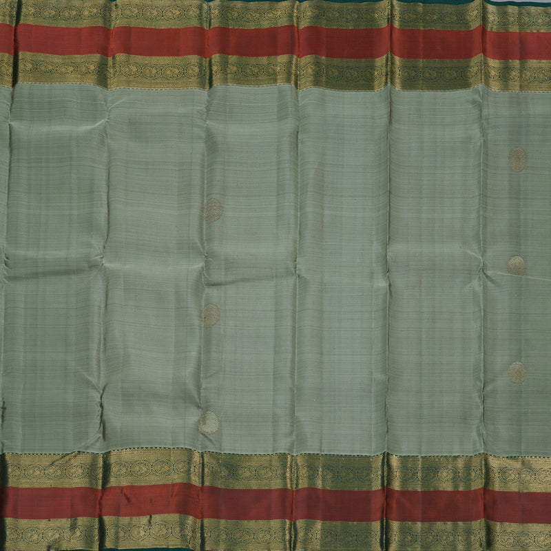 Hayagrivas Grey Handloom Kanjivaram Silk Saree with Teal Green Border KBD1725A12-1