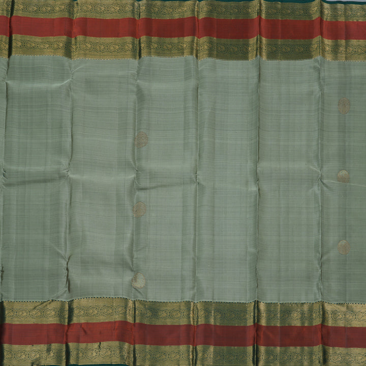 Hayagrivas Grey Handloom Kanjivaram Silk Saree with Teal Green Border KBD1725A12-1