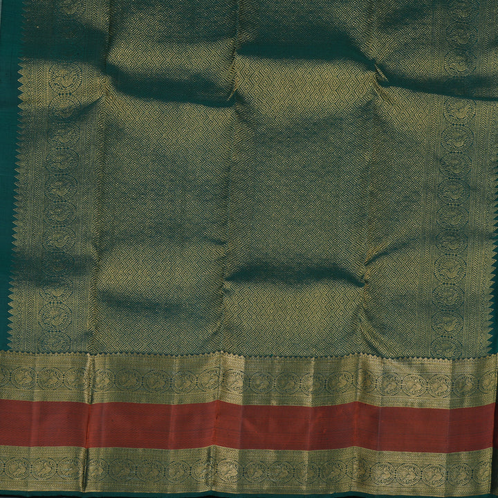 Hayagrivas Grey Handloom Kanjivaram Silk Saree with Teal Green Border KBD1725A12-1