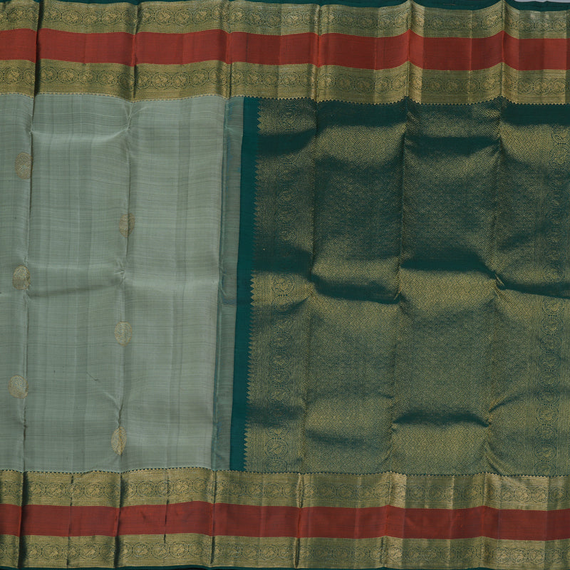Hayagrivas Grey Handloom Kanjivaram Silk Saree with Teal Green Border KBD1725A12-1