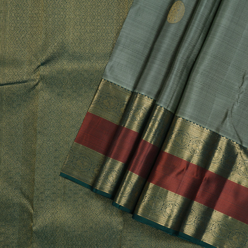 Hayagrivas Grey Handloom Kanjivaram Silk Saree with Teal Green Border KBD1725A12-1