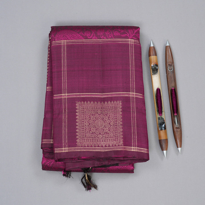Hayagrivas Dark Purple Handloom Kanjivaram Silk Saree KBD1725A20-1
