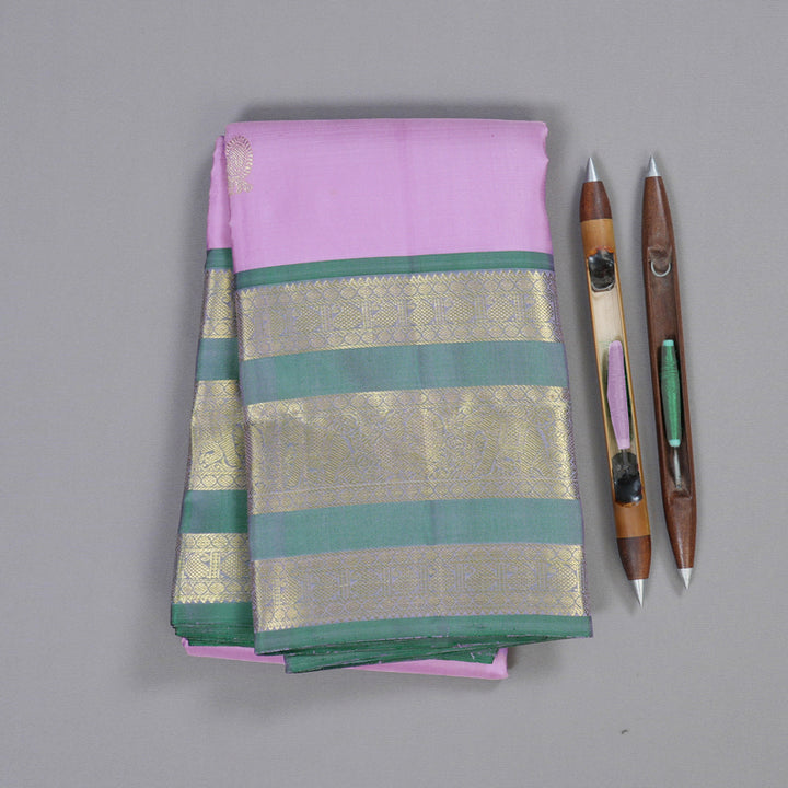 Hayagrivas Lavender Handloom Kanjivaram Silk Saree with Peacock Blue Border KBD1725A4-1
