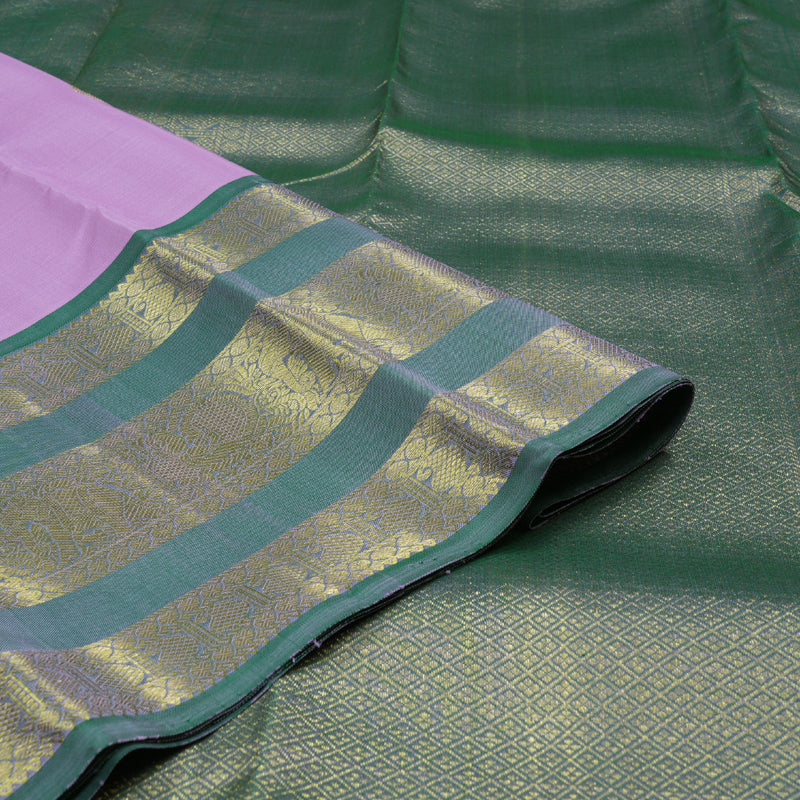 Hayagrivas Lavender Handloom Kanjivaram Silk Saree with Peacock Blue Border KBD1725A4-1