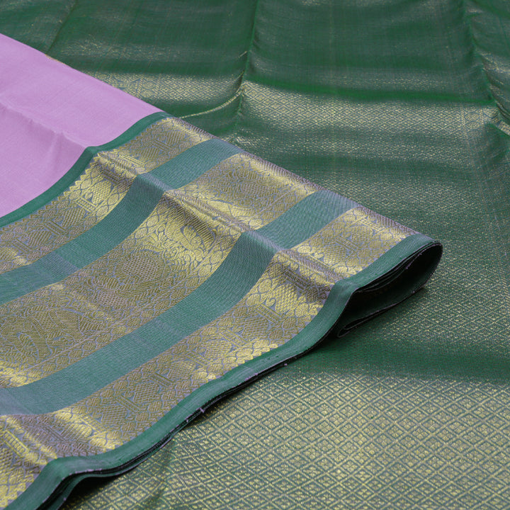 Hayagrivas Lavender Handloom Kanjivaram Silk Saree with Peacock Blue Border KBD1725A4-1