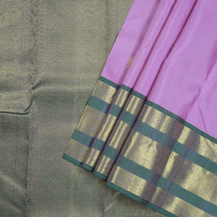 Hayagrivas Lavender Handloom Kanjivaram Silk Saree with Peacock Blue Border KBD1725A4-1