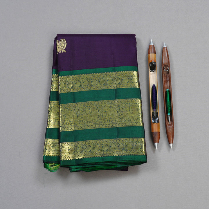 Hayagrivas Purple Handloom Kanjivaram Silk Saree with Peacock Green Border KBD1725A4-2