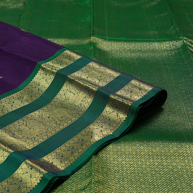 Hayagrivas Purple Handloom Kanjivaram Silk Saree with Peacock Green Border KBD1725A4-2