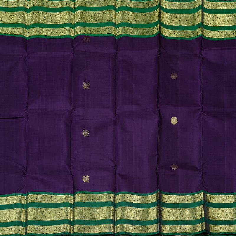 Hayagrivas Purple Handloom Kanjivaram Silk Saree with Peacock Green Border KBD1725A4-2