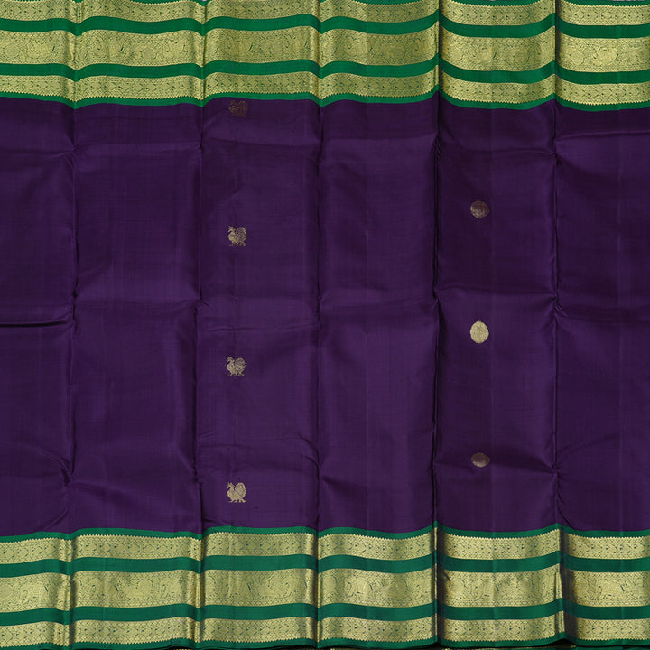 Hayagrivas Purple Handloom Kanjivaram Silk Saree with Peacock Green Border KBD1725A4-2