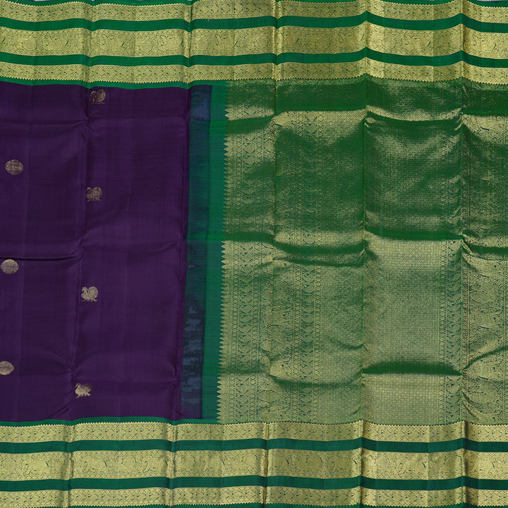 Hayagrivas Purple Handloom Kanjivaram Silk Saree with Peacock Green Border KBD1725A4-2