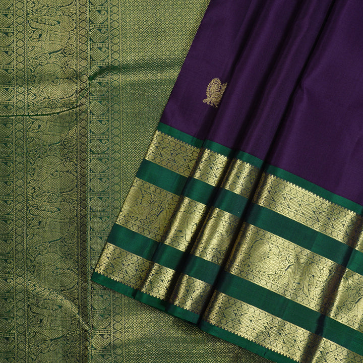 Hayagrivas Purple Handloom Kanjivaram Silk Saree with Peacock Green Border KBD1725A4-2
