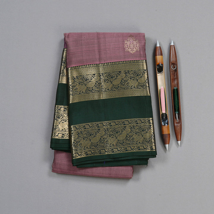 Hayagrivas Lilac Colour Handloom Kanjivaram Silk Saree with Bottle Green Border KBD1725A4-5