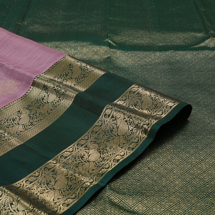 Hayagrivas Lilac Colour Handloom Kanjivaram Silk Saree with Bottle Green Border KBD1725A4-5