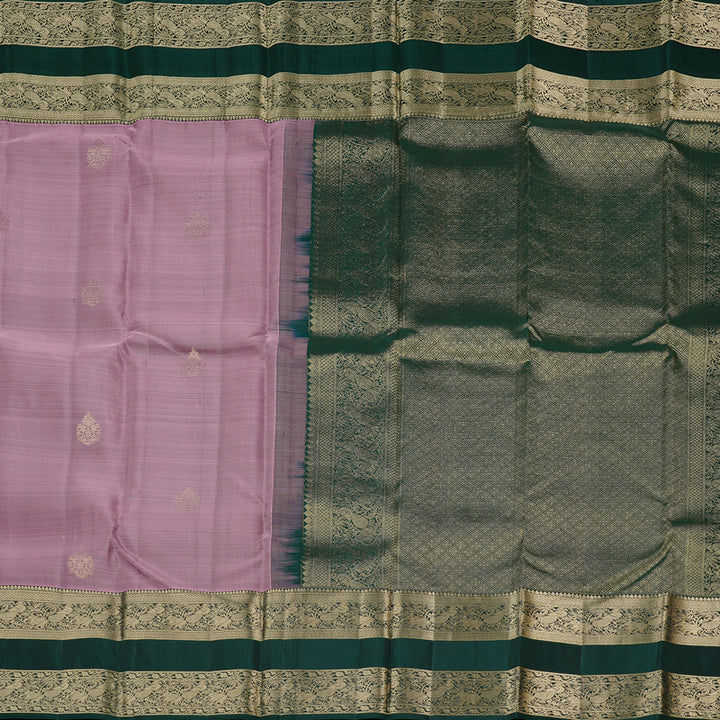Hayagrivas Lilac Colour Handloom Kanjivaram Silk Saree with Bottle Green Border KBD1725A4-5