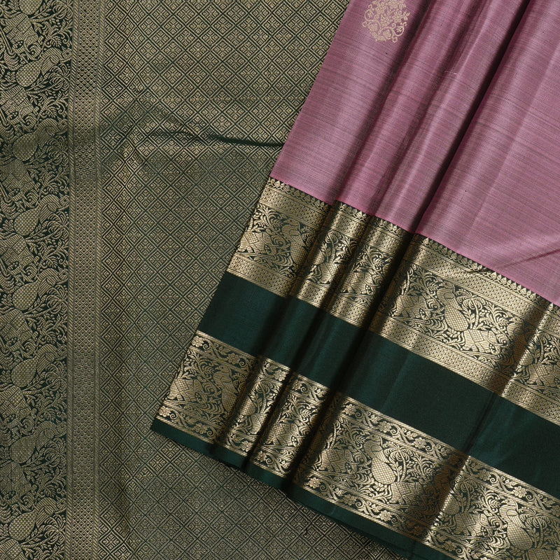 Hayagrivas Lilac Colour Handloom Kanjivaram Silk Saree with Bottle Green Border KBD1725A4-5