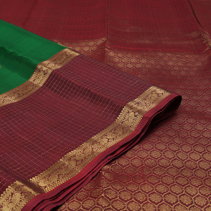 Hayagrivas Bottle Green Handloom Kanjivaram Silk Saree with Wine Maroon Border KBD1725A6-1