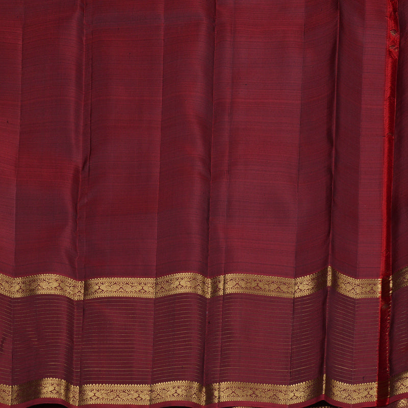 Hayagrivas Bottle Green Handloom Kanjivaram Silk Saree with Wine Maroon Border KBD1725A6-1