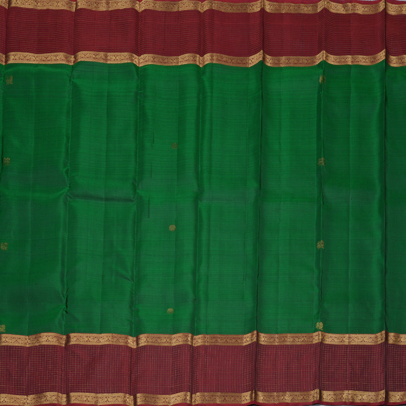 Hayagrivas Bottle Green Handloom Kanjivaram Silk Saree with Wine Maroon Border KBD1725A6-1