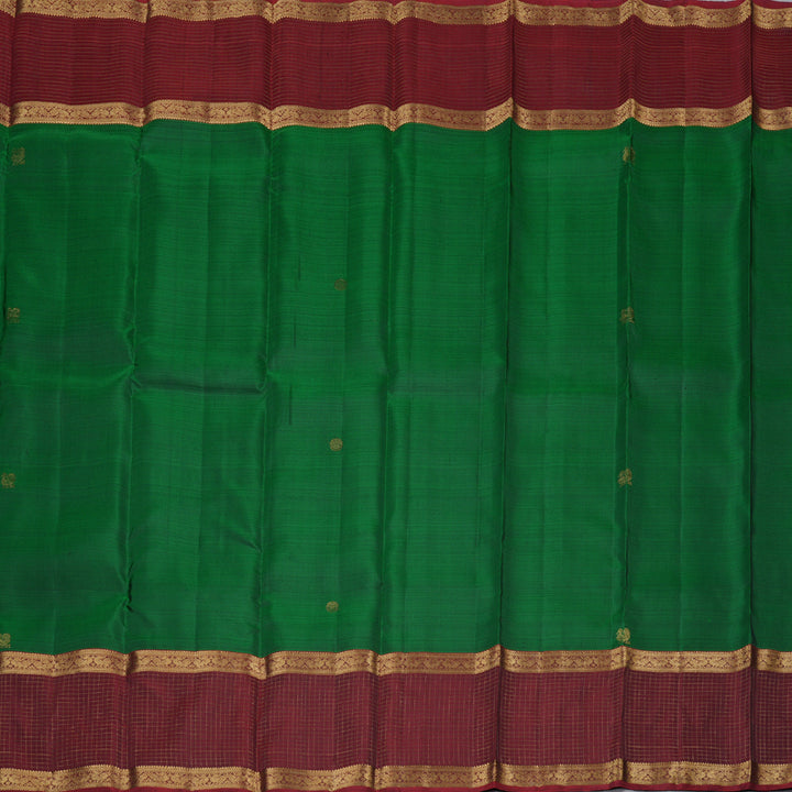 Hayagrivas Bottle Green Handloom Kanjivaram Silk Saree with Wine Maroon Border KBD1725A6-1