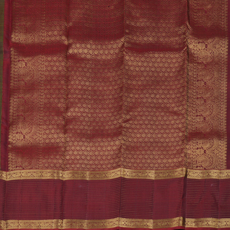 Hayagrivas Bottle Green Handloom Kanjivaram Silk Saree with Wine Maroon Border KBD1725A6-1