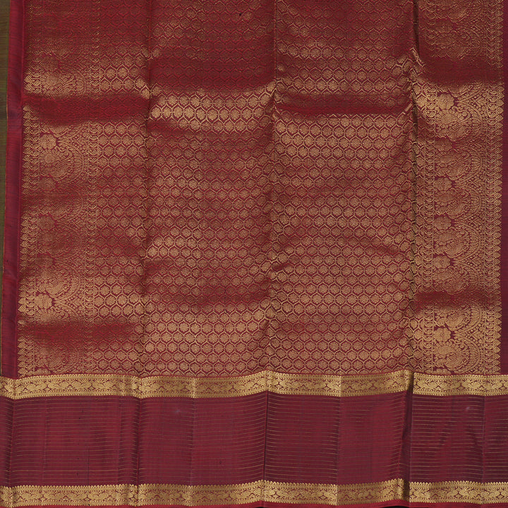 Hayagrivas Bottle Green Handloom Kanjivaram Silk Saree with Wine Maroon Border KBD1725A6-1