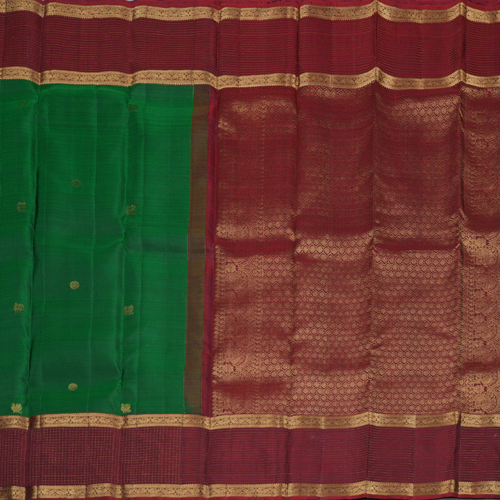 Hayagrivas Bottle Green Handloom Kanjivaram Silk Saree with Wine Maroon Border KBD1725A6-1