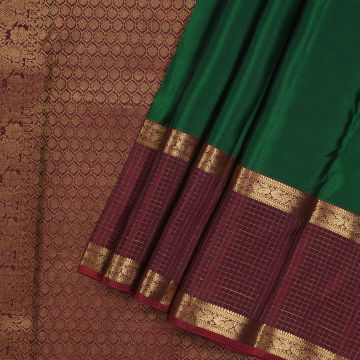 Hayagrivas Bottle Green Handloom Kanjivaram Silk Saree with Wine Maroon Border KBD1725A6-1