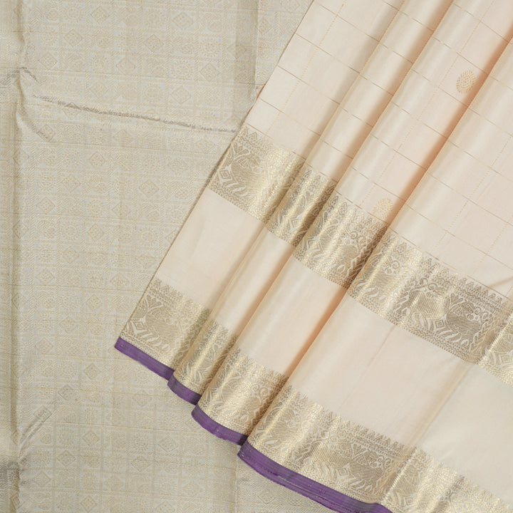 Hayagrivas Handloom Cream Kanjivaram Silk Saree KBD1725A9-1