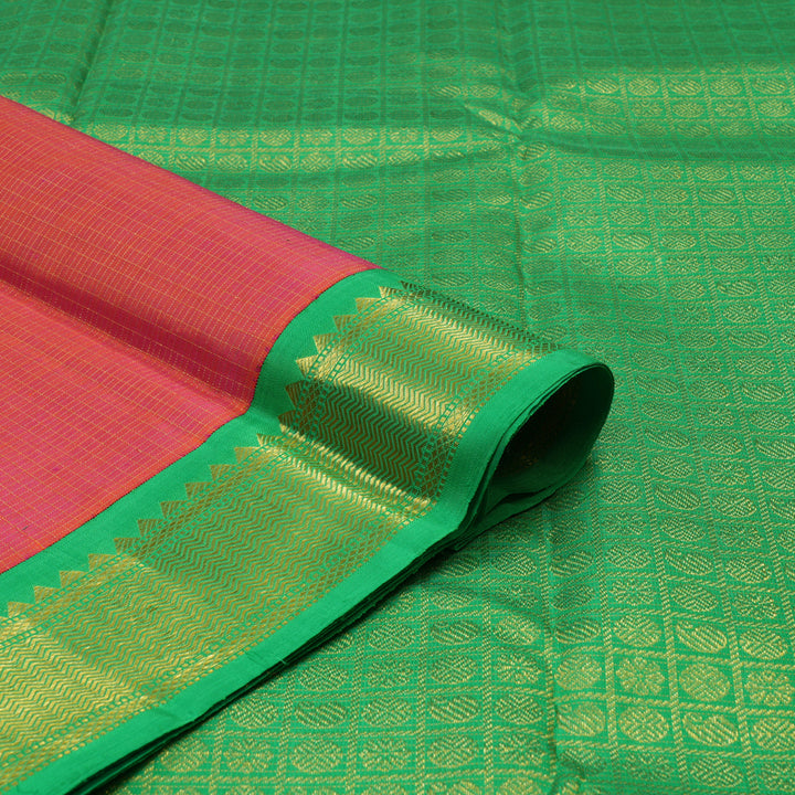 Hayagrivas Handloom Orangish Pink Kanjivaram Silk Saree with Green border KBD1729A3-1