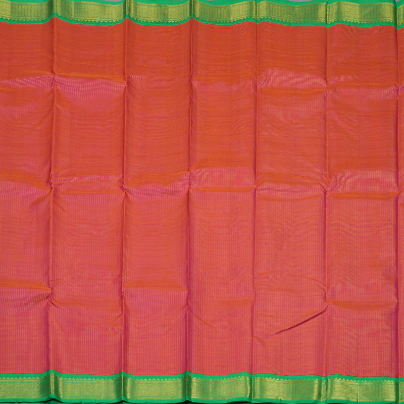 Hayagrivas Handloom Orangish Pink Kanjivaram Silk Saree with Green border KBD1729A3-1