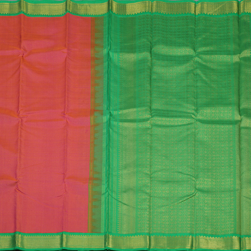 Hayagrivas Handloom Orangish Pink Kanjivaram Silk Saree with Green border KBD1729A3-1