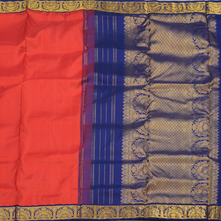 Hayagrivas Handloom Red Ten Yards Kanjivaram Silk Saree with Midnight Blue Border KBD1732A1-1