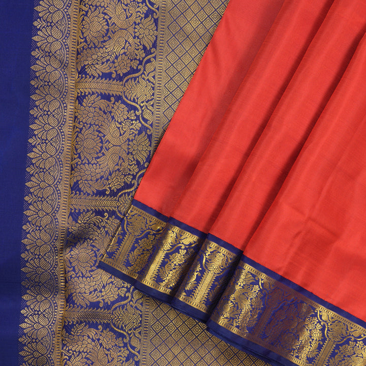 Hayagrivas Handloom Red Ten Yards Kanjivaram Silk Saree with Midnight Blue Border KBD1732A1-1