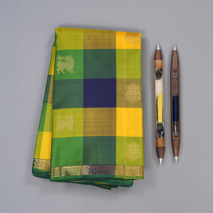Hayagrivas Multi Colour Checks Handloom Kanjivaram Silk Saree KBD1735A12-1