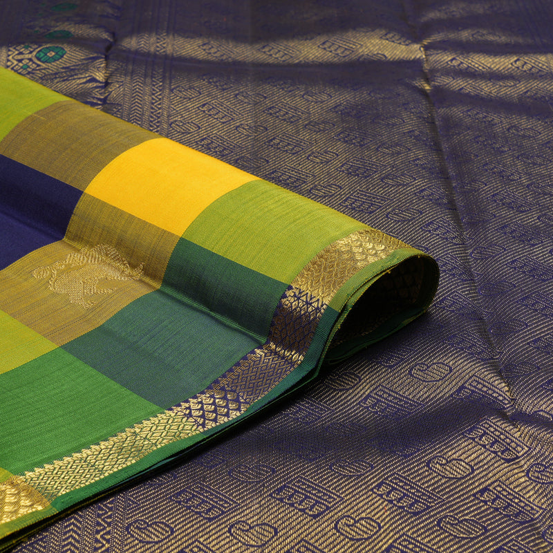 Hayagrivas Multi Colour Checks Handloom Kanjivaram Silk Saree KBD1735A12-1