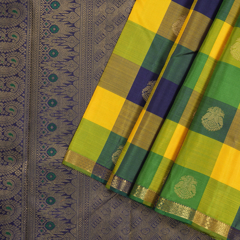 Hayagrivas Multi Colour Checks Handloom Kanjivaram Silk Saree KBD1735A12-1