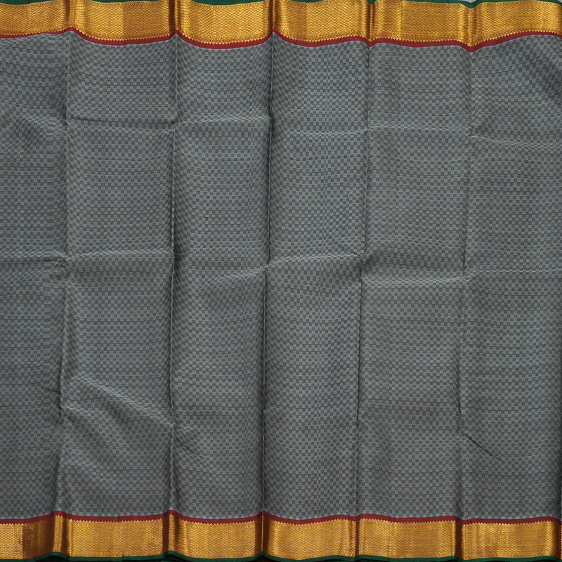 Hayagrivas Handloom Black & Grey (Carpet Checks) Kanjivaram Silk Saree with Wine Maroon Border KBD1735A2-1