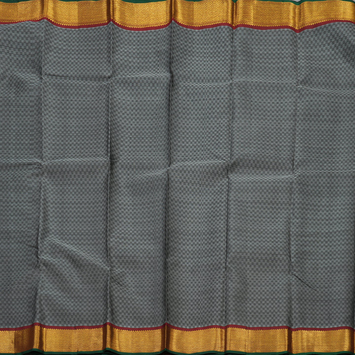 Hayagrivas Handloom Black & Grey (Carpet Checks) Kanjivaram Silk Saree with Wine Maroon Border KBD1735A2-1
