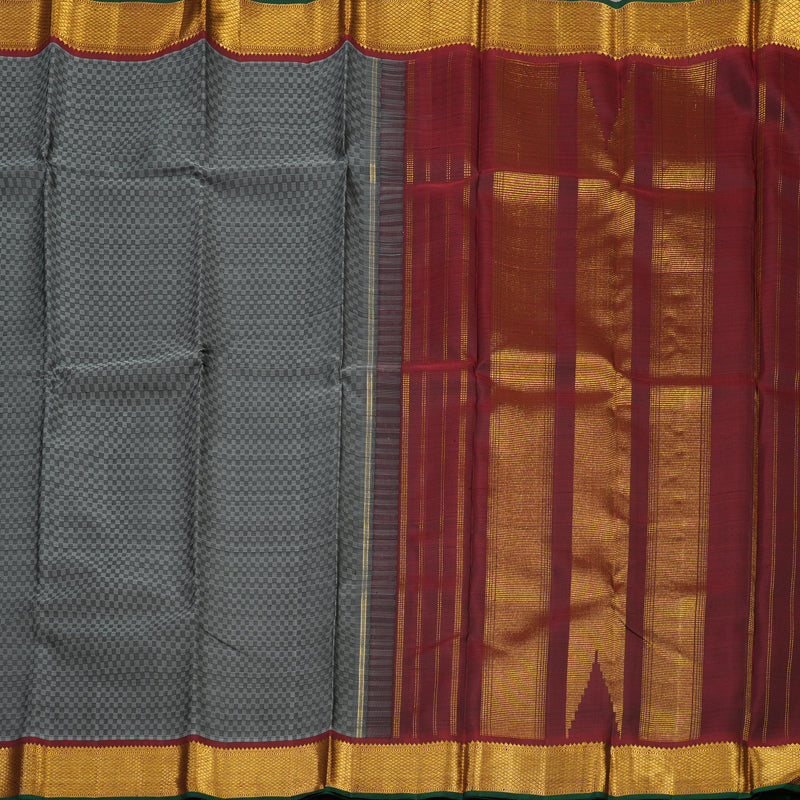 Hayagrivas Handloom Black & Grey (Carpet Checks) Kanjivaram Silk Saree with Wine Maroon Border KBD1735A2-1
