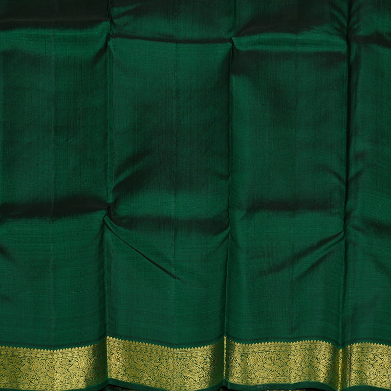 Hayagrivas White Handloom Kanjivaram Silk Saree with Bottle Green Border KBD1735A5-1