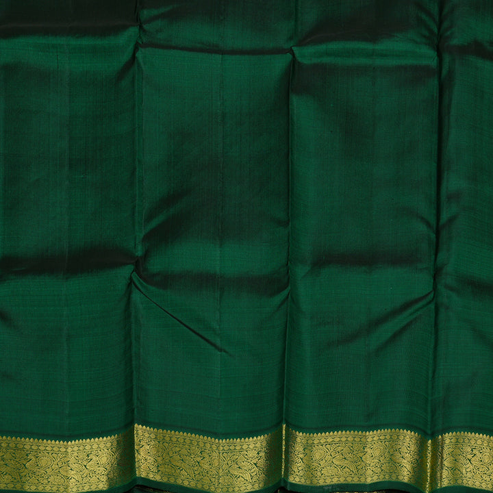 Hayagrivas White Handloom Kanjivaram Silk Saree with Bottle Green Border KBD1735A5-1