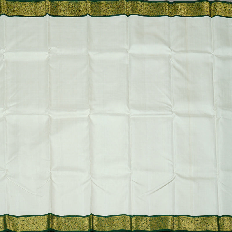 Hayagrivas White Handloom Kanjivaram Silk Saree with Bottle Green Border KBD1735A5-1