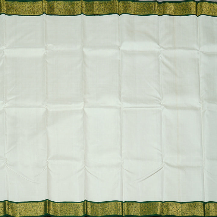 Hayagrivas White Handloom Kanjivaram Silk Saree with Bottle Green Border KBD1735A5-1