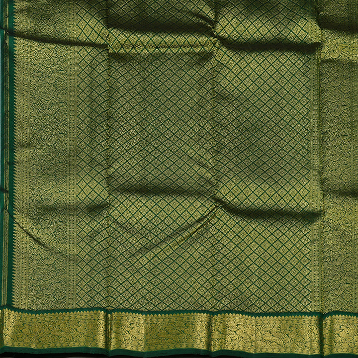 Hayagrivas White Handloom Kanjivaram Silk Saree with Bottle Green Border KBD1735A5-1