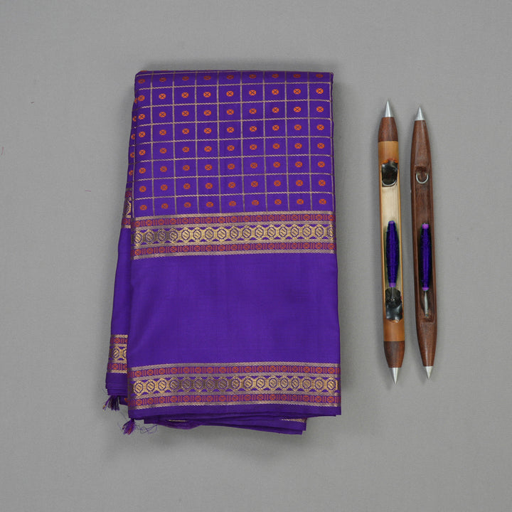 Hayagrivas Handloom Purplish-Blue Kanjivaram Silk Saree KBD1735A8-1