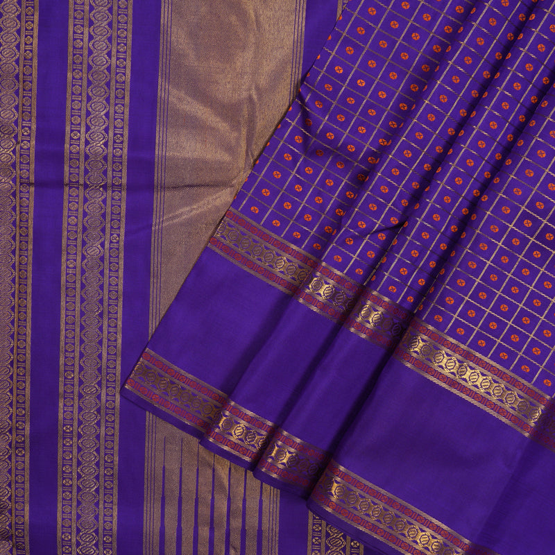 Hayagrivas Handloom Purplish-Blue Kanjivaram Silk Saree KBD1735A8-1