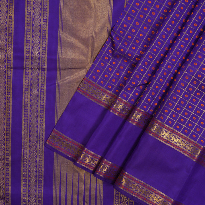 Hayagrivas Handloom Purplish-Blue Kanjivaram Silk Saree KBD1735A8-1